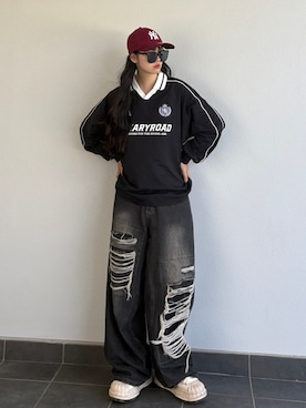 「NEW ERA（ニューエラ）のアイテム」を使った、saraha さん（レディース・163cm）の秋コーディネート