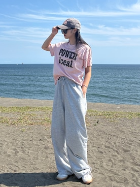 「アイテム（Tシャツ/カットソー、ピンク系）」を使った、saraha さん（レディース・163cm）の夏コーディネート