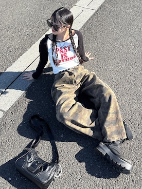 「アイテム（カーゴパンツ）」を使った、saraha さん（レディース・163cm）の春コーディネート