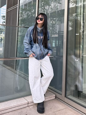 「Alfred Alex（アルフレッドアレックス）の【Alfred Alex】ボリュームハイソール サイドジップレースアップブーツ（ブーツ、ブラック系）」を使った、saraha さん（レディース・163cm）の春コーディネート