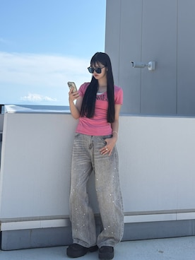 「アイテム（Tシャツ/カットソー、ピンク系）」を使った、saraha さん（レディース・163cm）の夏コーディネート