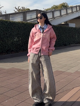 「Alfred Alex（アルフレッドアレックス）の【Alfred Alex】ボリュームハイソール サイドジップレースアップブーツ（ブーツ、ブラック系）」を使った、saraha さん（レディース・163cm）の春コーディネート