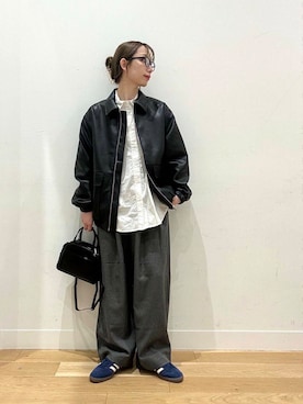 「アイテム（ライダースジャケット）」を使った、えばみ。さん（レディース・160cm）の秋コーディネート