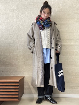 「テーパードデニム」｜「アイテム（ステンカラーコート）」を使った、えばみ。さん（レディース・160cm）の秋コーディネート
