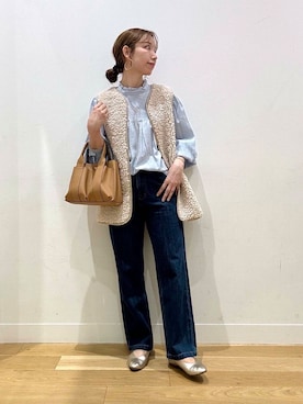 「URBAN RESEARCH DOORS（アーバンリサーチドアーズ）のピンタックフリルスタンドカラーブラウス（シャツ/ブラウス）」を使った、えばみ。さん（レディース・160cm）の秋コーディネート