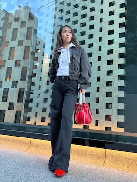 「DIESEL（ディーゼル）のユニセックス スウェット パーカー トップス リラックスフィット ロゴ（パーカー、ホワイト系）」を使った、Chikanoさん（レディース・162cm）の冬コーディネート