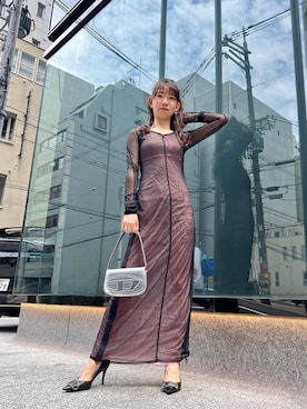 「DIESEL（ディーゼル）のレディース Dロゴ パンプス（パンプス、ブラック系）」を使った、Chikanoさん（レディース・162cm）の夏コーディネート