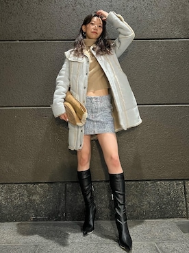「DIESEL（ディーゼル）のレディース フェイクレザー ロングブーツ（ブーツ、ブラック系）」を使った、Chikanoさん（レディース・162cm）の秋コーディネート