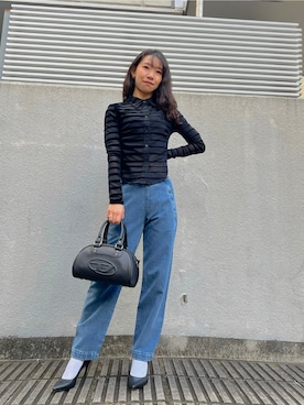 「DIESEL（ディーゼル）のレディース Dロゴエンボス ハンドバッグ（ハンドバッグ、ブラック系）」を使った、Chikanoさん（レディース・162cm）の冬コーディネート