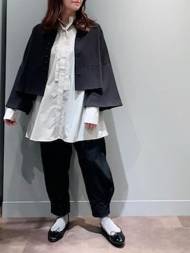 「PUAL CE CIN（ピュアルセシン）のアイテム（ノーカラージャケット）」を使った、とみいなつみさん（レディース・155cm）の冬コーディネート