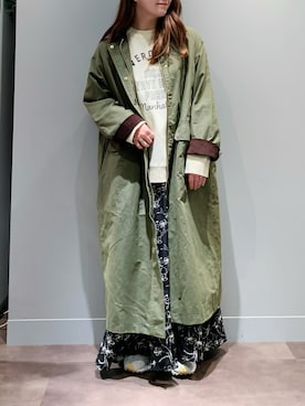 「PUAL CE CIN（ピュアルセシン）のアイテム（ステンカラーコート）」を使った、とみいなつみさん（レディース・155cm）の秋コーディネート