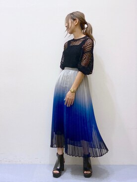 「PAGEBOY（ページボーイ）のパッチワークメッシュプルオーバー（ニット/セーター）」を使った、NIINAさん（レディース・164cm）の春コーディネート