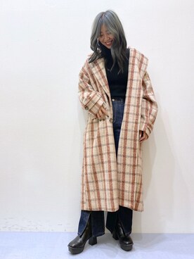 「リブニット」｜「アイテム（チェスターコート）」を使った、NIINAさん（レディース・164cm）の冬コーディネート
