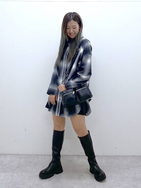 「PAGEBOY（ページボーイ）のオンブレチェックルーズシャツ（シャツ/ブラウス）」を使った、NIINAさん（レディース・164cm）の秋コーディネート