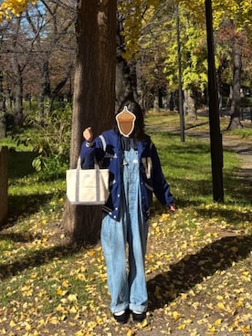 「アイテム（スタジャン）」を使った、ポンカンさん（レディース・155cm）の秋コーディネート