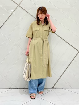 「URBAN RESEARCH DOORS（アーバンリサーチドアーズ）の『接触冷感/UVカット/マシンウォッシャブル』ワークシャツワンピース（ワンピース、ベージュ系）」を使った、IKUさん（レディース・161cm）の夏コーディネート
