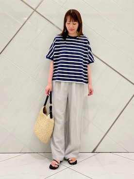 「URBAN RESEARCH DOORS（アーバンリサーチドアーズ）のブークレボーダープルオーバー（Tシャツ/カットソー、ブルー系）」を使った、IKUさん（レディース・161cm）の夏コーディネート