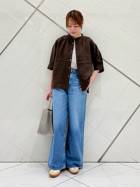 「URBAN RESEARCH DOORS（アーバンリサーチドアーズ）のFORK&SPOON　フレンチリネンショートスリーブシャツ（シャツ/ブラウス、ブラウン系）」を使った、IKUさん（レディース・161cm）の春コーディネート