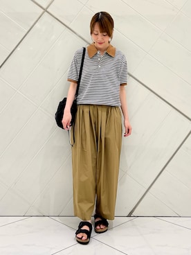 「URBAN RESEARCH DOORS（アーバンリサーチドアーズ）の『別注』STAR&STRIPE×DOORS　MULTI POLO（ポロシャツ、ブラウン系）」を使った、IKUさん（レディース・161cm）の夏コーディネート