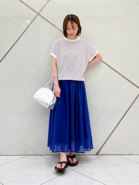 「アイテム（ボストンバッグ、シルバー系）」を使った、IKUさん（レディース・161cm）の夏コーディネート