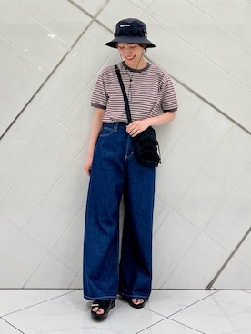 「URBAN RESEARCH DOORS（アーバンリサーチドアーズ）の『別注』STAR&STRIPE×DOORS　MULTI RINGER T-SHIRTS2（Tシャツ/カットソー、グレー系）」を使った、IKUさん（レディース・161cm）の夏コーディネート