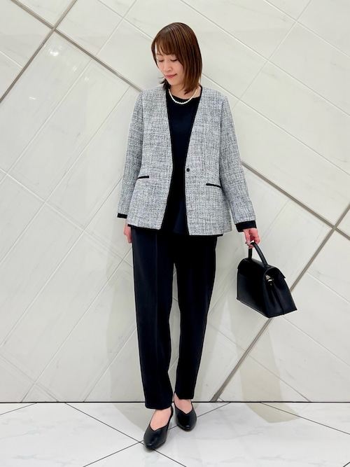 ツィードVネックロングジャケット｜オフィスカジュアル/フォーマル