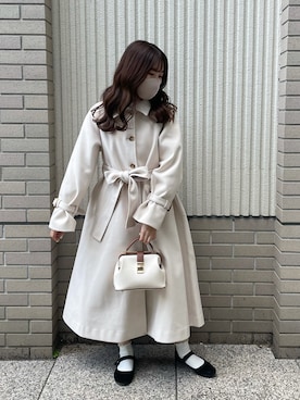 「アイテム（ステンカラーコート、ホワイト系）」を使った、ゆうかさん（レディース・155cm）の秋コーディネート
