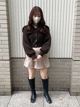 「アイテム（トップス、ブラウン系）」を使った、ゆうかさん（レディース・155cm）の冬コーディネート