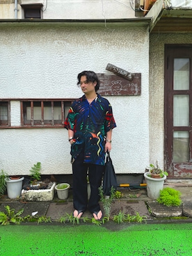 「Graphpaper（グラフペーパー）のアイテム（バッグ）」を使った、マーシーさん（メンズ・165cm）の夏コーディネート