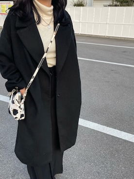「GU（ジーユー）のアイテム（ノーカラーコート）」を使った、N.さん（レディース・154cm）の冬コーディネート