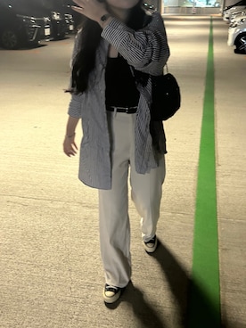 「アイテム（スラックス、ホワイト系）」を使った、N.さん（レディース・154cm）の夏コーディネート