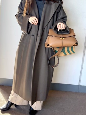 「アイテム（チェスターコート、グリーン系）」を使った、YUMIさん（レディース・151cm）の冬コーディネート