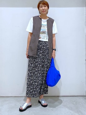 「アイテム（ベスト、ブラウン系）」を使った、osumiさん（レディース・174cm）の夏コーディネート