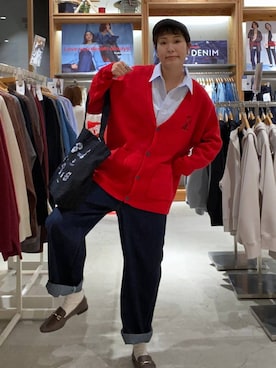 「GLOBAL WORK（グローバルワーク）のGOODデニムバギーパンツ/498388（デニムパンツ）」を使った、osumiさん（レディース・174cm）の秋コーディネート