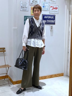 「GLOBAL WORK（グローバルワーク）のアーガイルモールベスト/1044418（ベスト、グレー系）」を使った、osumiさん（レディース・174cm）の秋コーディネート
