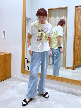 「GLOBAL WORK（グローバルワーク）の吉高由里子さん着用/365日マイスタイルシャツ/571317（Shirts、イエロー系）」を使った、osumiさん（レディース・174cm）の春コーディネート