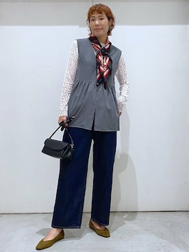 「アイテム（バンダナ/スカーフ）」を使った、osumiさん（レディース・174cm・30代）の秋コーディネート