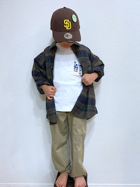 「GLOBAL WORK（グローバルワーク）のアイテム（キャップ）」を使った、osumiさん（キッズ・115cm）の秋コーディネート