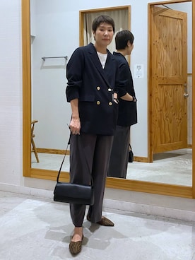 「GLOBAL WORK（グローバルワーク）のシリンダーバッグ/1054922（ショルダーバッグ、ブラック系）」を使った、osumiさん（レディース・174cm）の秋コーディネート