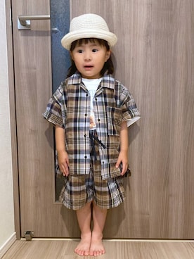 「GLOBAL WORK（グローバルワーク）のスナップサッカーシャツ半袖/T/647311（Shirts、ブラウン系）」を使った、osumiさん（レディース・174cm）の春コーディネート