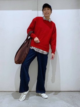 「GLOBAL WORK（グローバルワーク）のGOODデニムバギーパンツ/498388（デニムパンツ）」を使った、osumiさん（レディース・174cm）の秋コーディネート