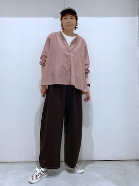 「GLOBAL WORK（グローバルワーク）のリッチクリーンプリントT半袖/636780（T Shirts、ホワイト系）」を使った、osumiさん（レディース・174cm）の春コーディネート