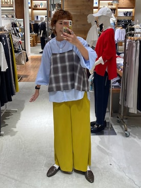 「GLOBAL WORK（グローバルワーク）の透かしベスト＊シャツ長袖/578010（シャツ/ブラウス）」を使った、osumiさん（レディース・174cm）の秋コーディネート