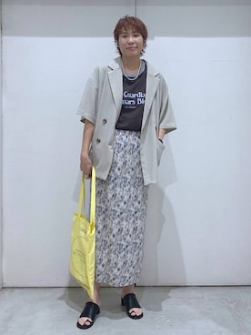 「GLOBAL WORK（グローバルワーク）のお手入れラクラクセットアップ/Wジャケット半袖/632432（Tailored jacket、ベージュ系）」を使った、osumiさん（レディース・174cm）の春コーディネート