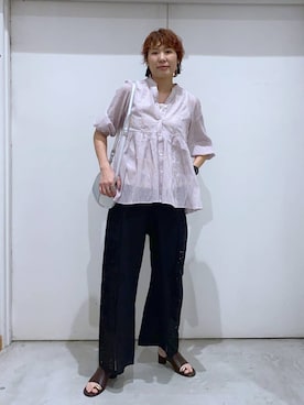 「GLOBAL WORK（グローバルワーク）のmeets India/レース刺繍パンツ/625307（その他パンツ、ブラック系）」を使った、osumiさん（レディース・174cm）の春コーディネート
