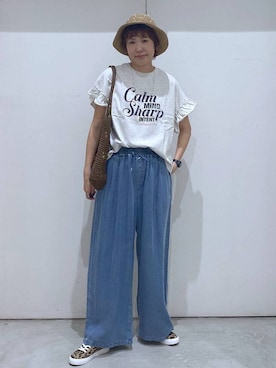 「GLOBAL WORK（グローバルワーク）のステンレスカラーフラワーネックレス/634172（ネックレス、ホワイト系）」を使った、osumiさん（レディース・174cm）の春コーディネート