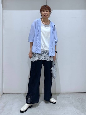 「GLOBAL WORK（グローバルワーク）のmeets India/レース刺繍パンツ/625307（Pants、ブラック系）」を使った、osumiさん（レディース・174cm）の春コーディネート
