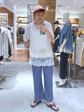 「GLOBAL WORK（グローバルワーク）の2連カラービーズネックレス/490051（ネックレス、ブルー系）」を使った、osumiさん（レディース・174cm）の夏コーディネート