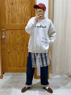 「アイテム（帽子、レッド系）」を使った、osumiさん（レディース・174cm）の秋コーディネート