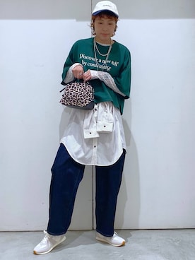 「GLOBAL WORK（グローバルワーク）のGOODデニムバギーパンツ/498388（デニムパンツ）」を使った、osumiさん（レディース・174cm）の秋コーディネート